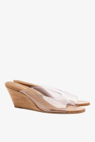 Vivi Wedge Mule In Clear Vinyl Womens - Shoes - Mules Larroudé
