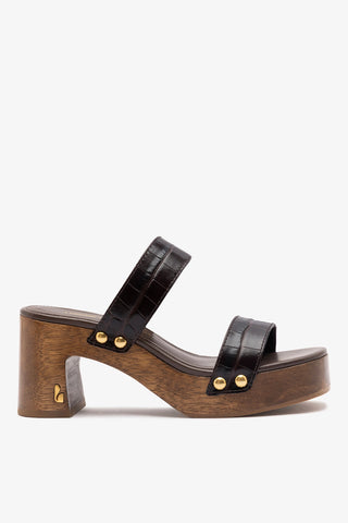 Larroudé x Kenneth Cole: Sandal Dark Oak Croco Leather Sandal Larroudé x Kenneth Cole