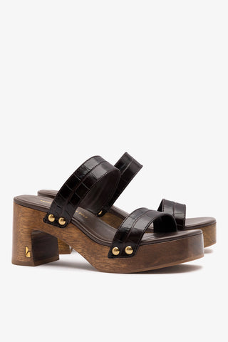 Larroudé x Kenneth Cole: Sandal Dark Oak Croco Leather Sandal Larroudé x Kenneth Cole