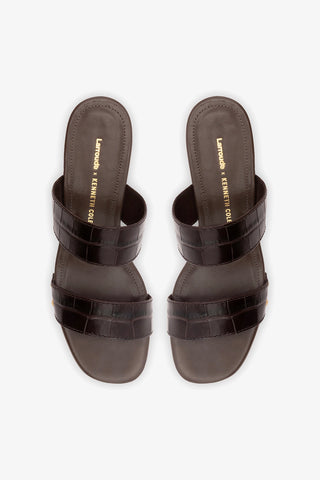 Larroudé x Kenneth Cole: Sandal Dark Oak Croco Leather Sandal Larroudé x Kenneth Cole
