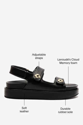 Jetty Sandal In Black Leather Flat - Sandal Larroudé