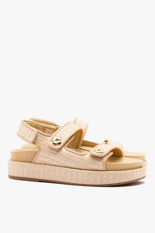 Jetty Sandal In Natural Beach Raffia and Beige Leather