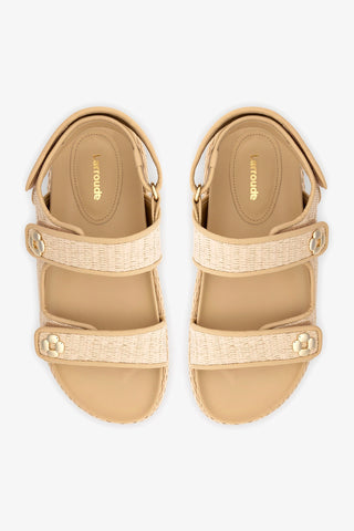 Jetty Sandal In Natural Beach Raffia and Beige Leather