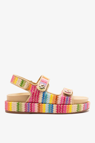 Jetty Sandal In Pink Raffia Lace and Beige Leather