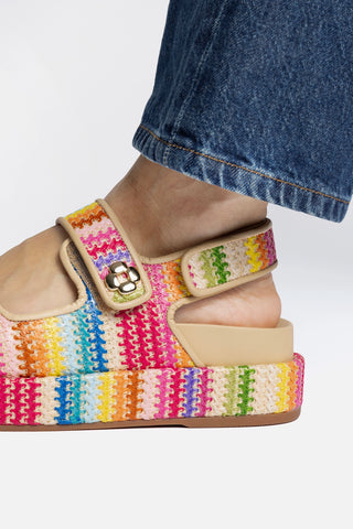 Jetty Sandal In Pink Raffia Lace and Beige Leather