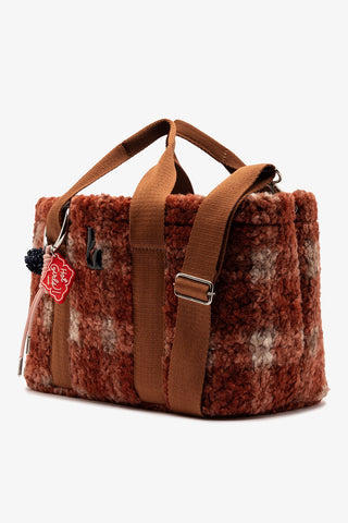 Americana Tote Bag In Berry Plaid Fur