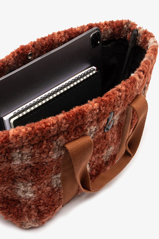 Americana Tote Bag In Berry Plaid Fur