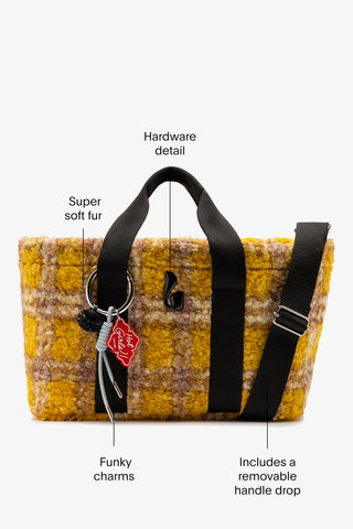Americana Tote Bag In Dijon Plaid Fur Handbag Larroudé