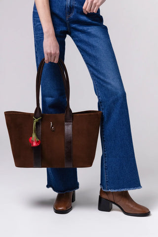 City Tote Bag Brown Suede Bag Larroudé