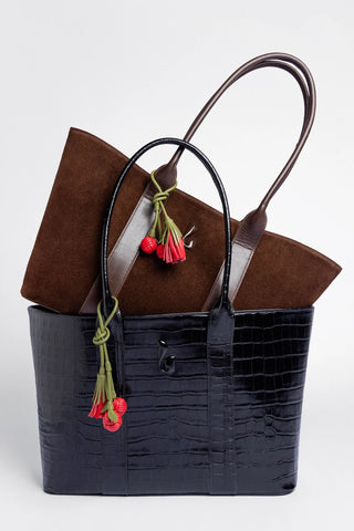 City Tote Bag Brown Suede Bag Larroudé