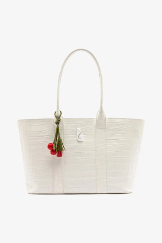 City Tote Bag White Croco Leather Bag Larroudé