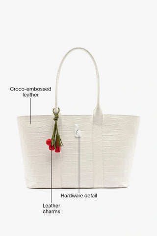 City Tote Bag White Croco Leather Bag Larroudé