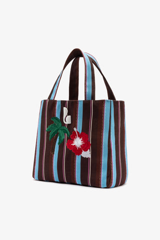 Poppy Mini Tote Bag In Brown And Azure Raffia