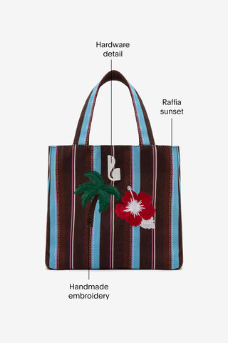 Poppy Mini Tote Bag In Brown And Azure Raffia