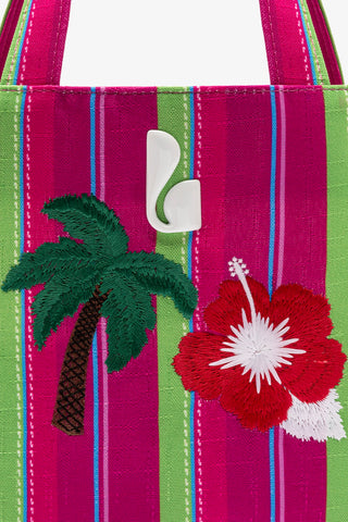 Poppy Mini Tote Bag In Pink And Emerald Raffia