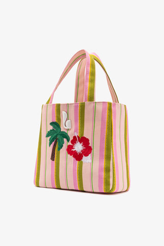 Poppy Mini Tote Bag In Tulip And Emerald Raffia