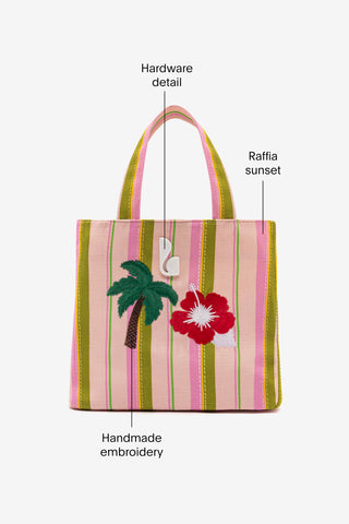 Poppy Mini Tote Bag In Tulip And Emerald Raffia