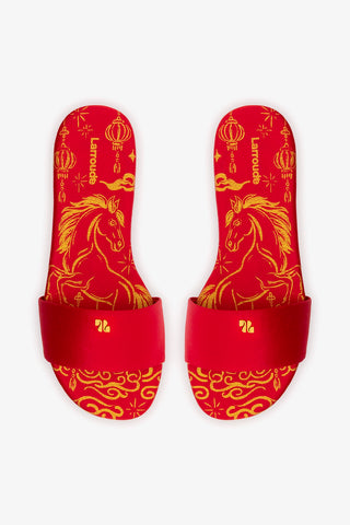 Ivy Flat In Cherry Satin Flat - Sandal Larroudé