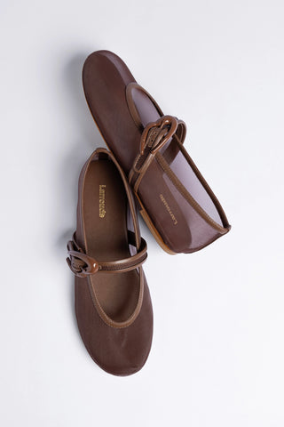 Verona Mesh Ballet Flat Burnt Umber Leather Flat Larroudé