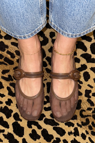 Verona Mesh Ballet Flat Burnt Umber Leather Flat Larroudé