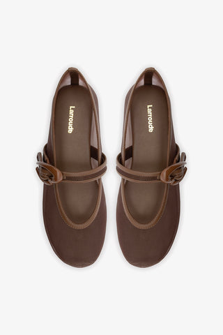 Verona Mesh Ballet Flat Burnt Umber Leather Flat Larroudé
