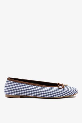 Pavlova Ballet Flat Navy Gingham with Chocolate Trim Flat Sheridan Cox by Larroudé