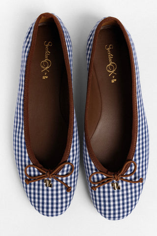 Pavlova Ballet Flat Navy Gingham with Chocolate Trim Flat Sheridan Cox by Larroudé