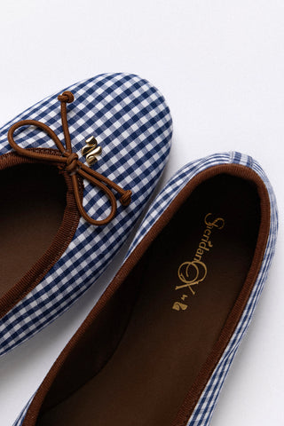 Pavlova Ballet Flat Navy Gingham with Chocolate Trim Flat Sheridan Cox by Larroudé