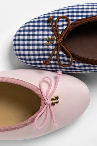 Pavlova Ballet Flat Navy Gingham with Chocolate Trim Flat Sheridan Cox by Larroudé