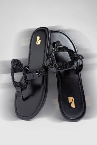 Margherita Crystal Thong Sandal Black Suede Sandal Larroudé
