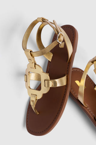 Margherita Sandal In Metallic Gold Leather