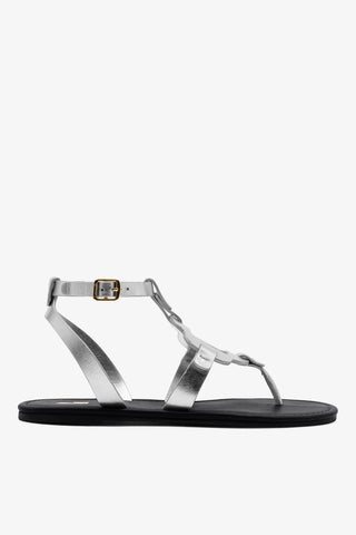 Margherita Sandal In Metallic Silver Leather