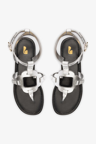 Margherita Sandal In Metallic Silver Leather