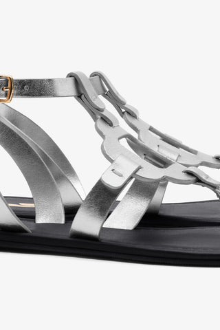 Margherita Sandal In Metallic Silver Leather