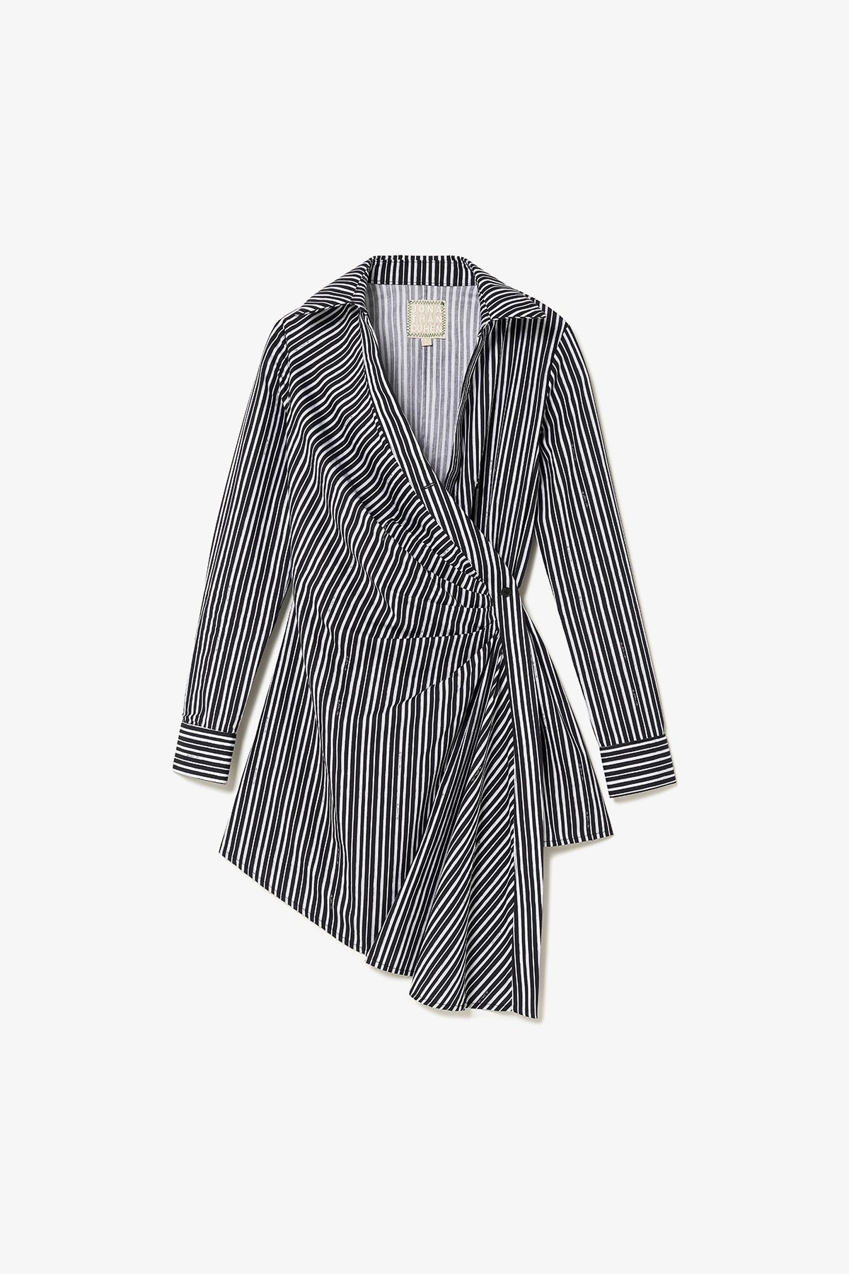 striped cotton poplin wrap dress Karen Millen Forever Stripe Cotton Poplin Drama Sleeve Woven Wrap Detail Shirt Dress in Navy