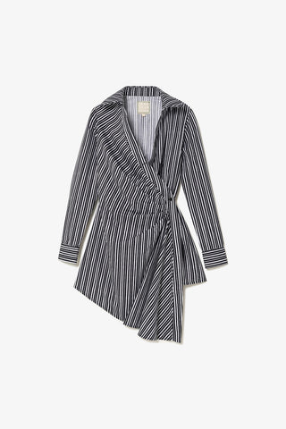 Sashi Wrap Dress In Black and White Striped Cotton