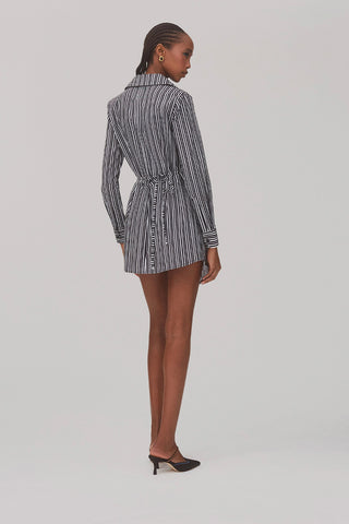 Sashi Wrap Dress In Black and White Striped Cotton