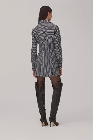 Annie Bustier Dress In Black and White Striped Cotton