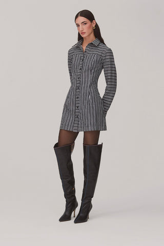 Annie Bustier Dress In Black and White Striped Cotton