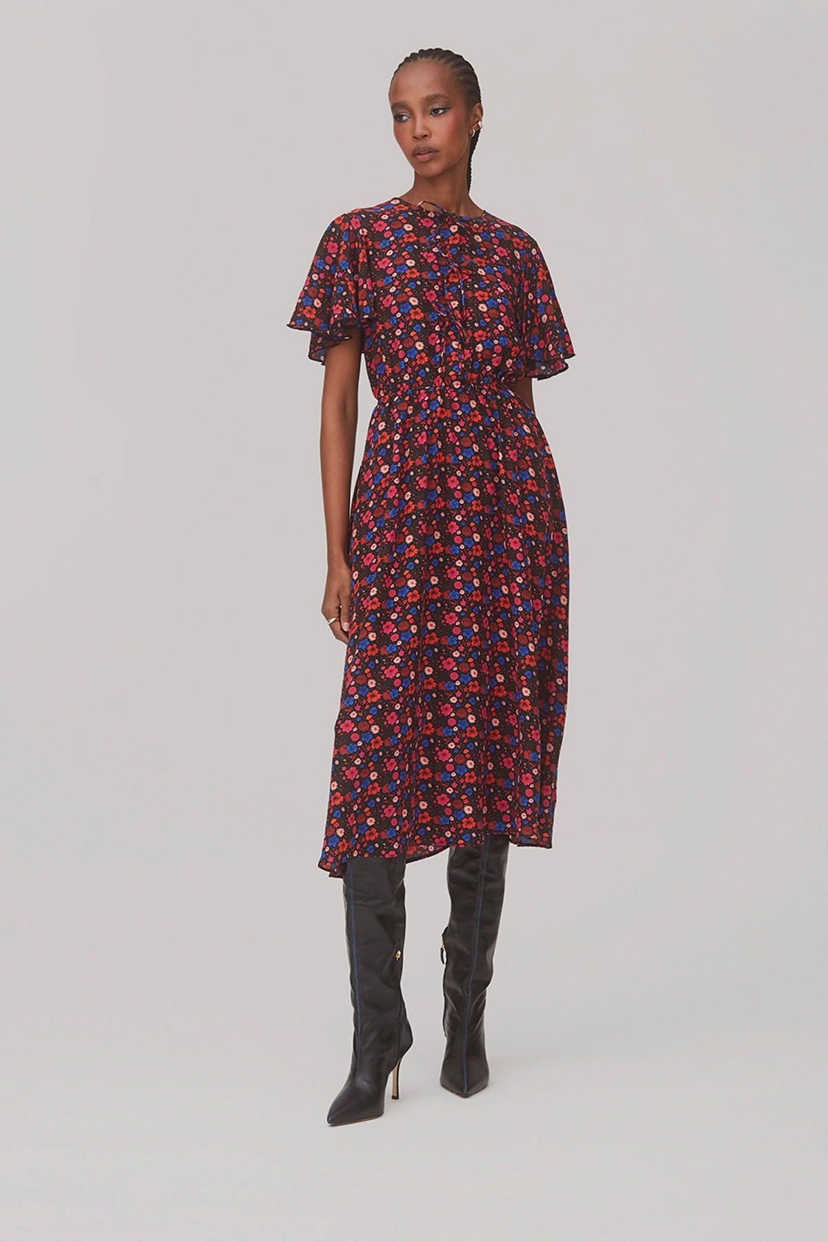 Nicole Dress In Black Floral Silk XS / Black Nicole Dress In Black Floral Silk XS / Black