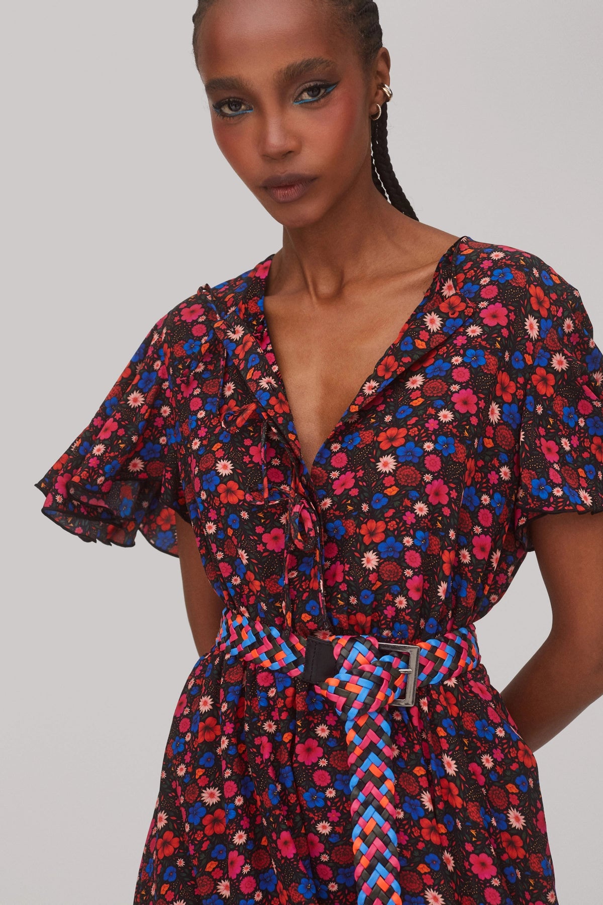 Nicole Dress In Black Floral Silk XS / Black
