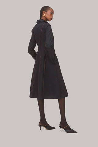 Elena Buttondown Dress In Black Percale