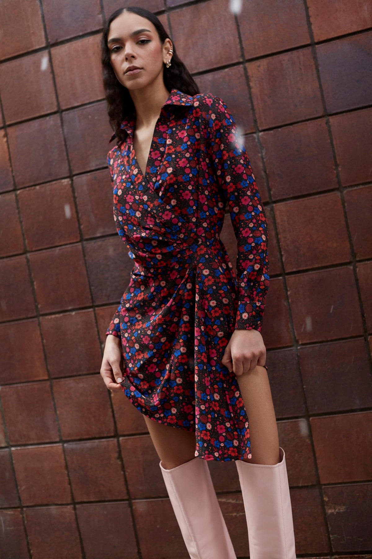 Sashi Wrap Dress In Black Floral Silk - Clothing