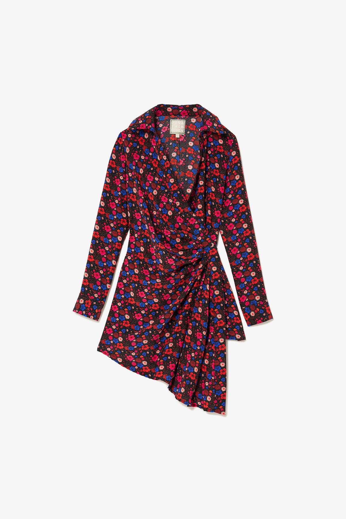 black floral long sleeve wrap dress Black Maxi Floral Wrap Mini Dress FARM Rio