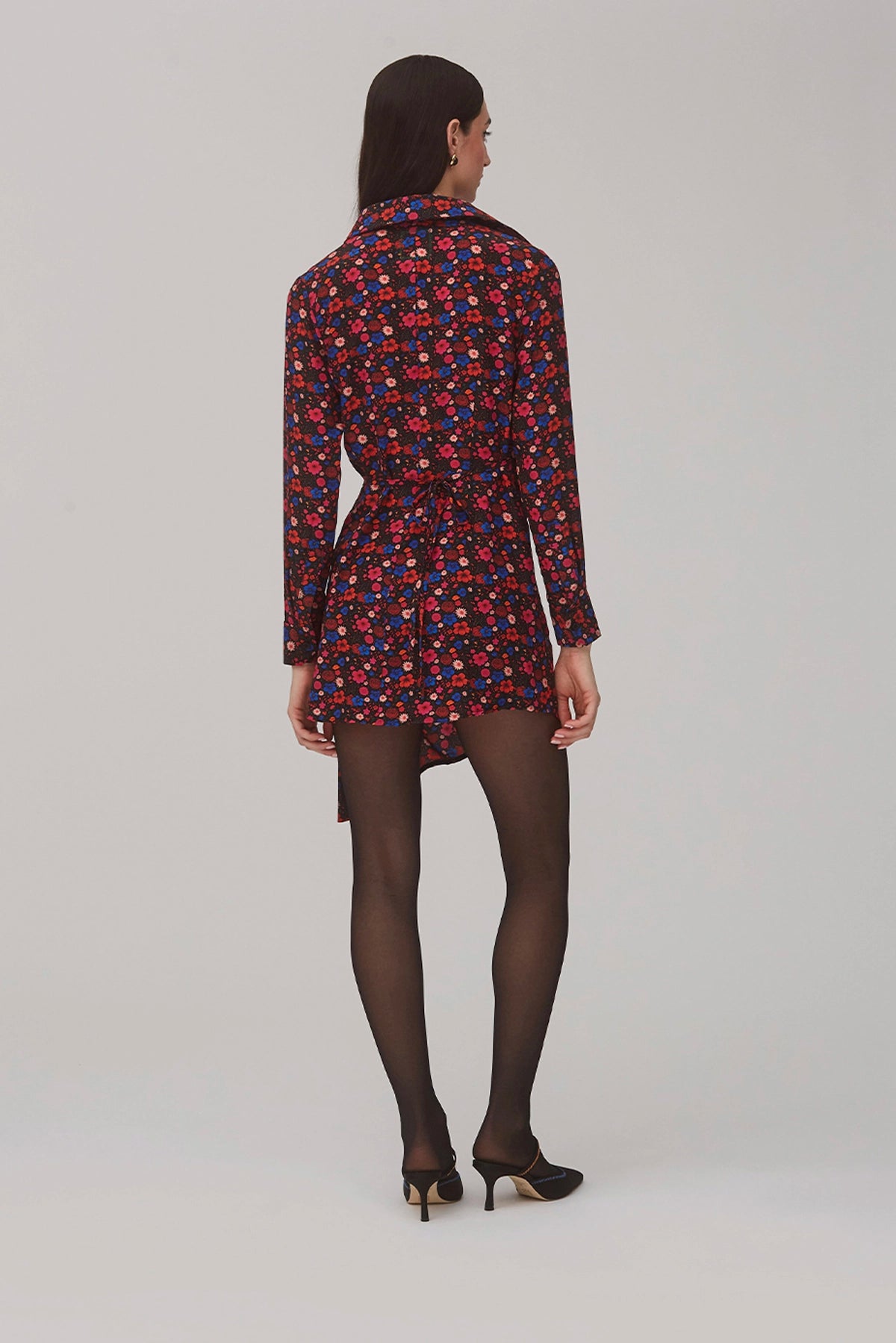 Sashi Wrap Dress In Black Floral Silk - Clothing