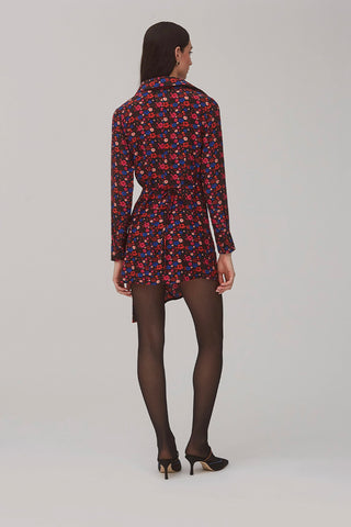 Sashi Wrap Dress In Black Floral Silk