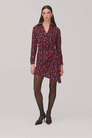 black wrap dress with red flowers Plus size made to measure Black wrap dress