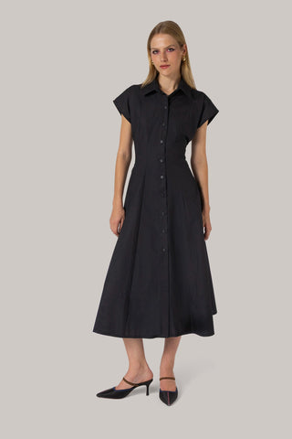 Jessica Buttondown Dress Black Percale Clothing Larroudé x Jonathan Cohen