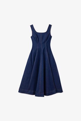 Sophia Dress Blue Denim Clothing Larroudé x Jonathan Cohen