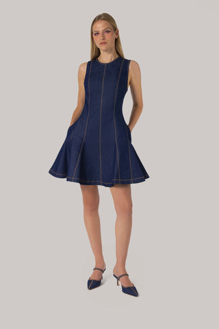 Sarah Dress Blue Denim Clothing Larroudé x Jonathan Cohen